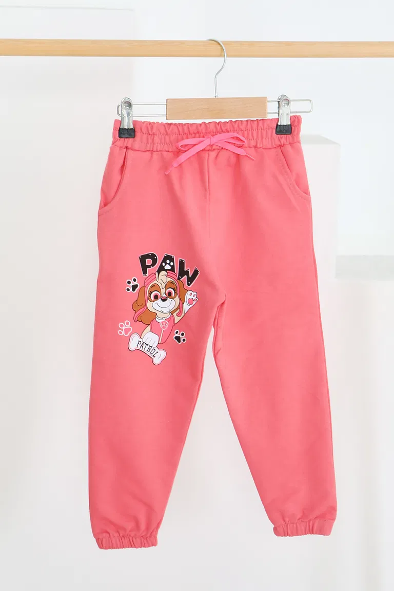 Kız Çocuk Gul Kurusu Beli Lastikli Baskılı Penye Eşofman Altı - 27689 - TOFİSA