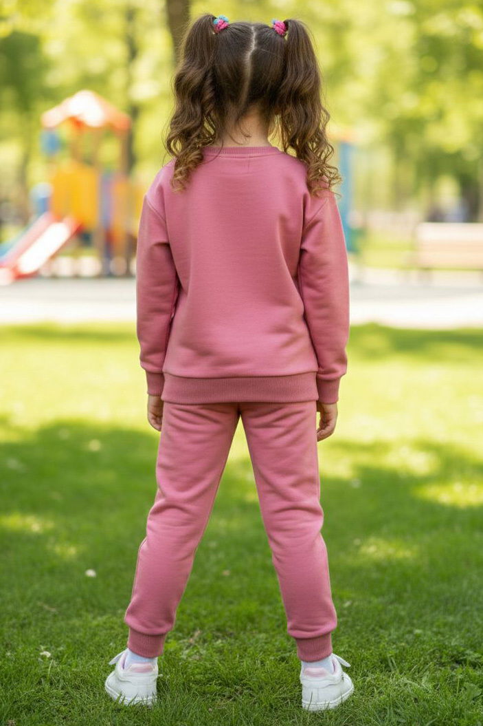 Kız Çocuk Gul Kurusu Gök Kuşağı Baskılı İki İplik Takım - 28290-GUL-KURUSU - 2