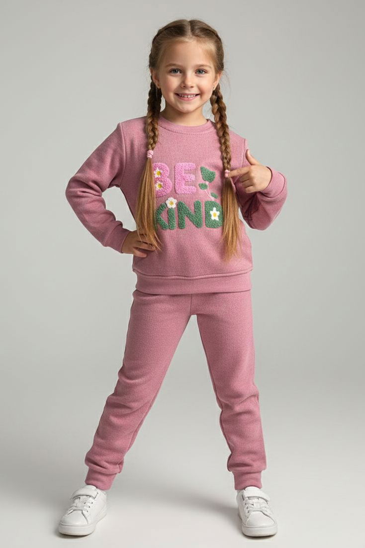 Kız Çocuk Gul Kurusu Nakışlı İki İplik Takım - 28147-GUL-KURUSU - TOFİSA