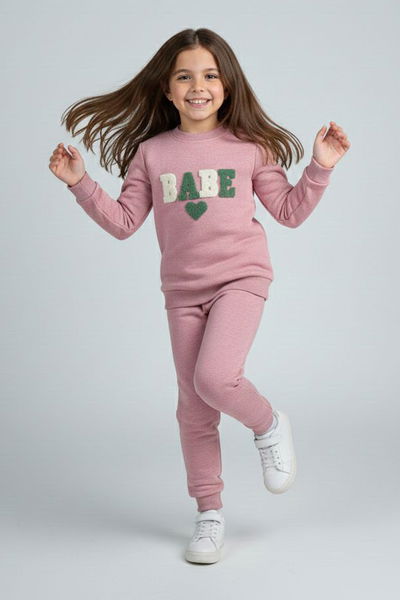 Kız Çocuk Gul Kurusu Nakışlı İki İplik Takım - 28148-GUL-KURUSU 