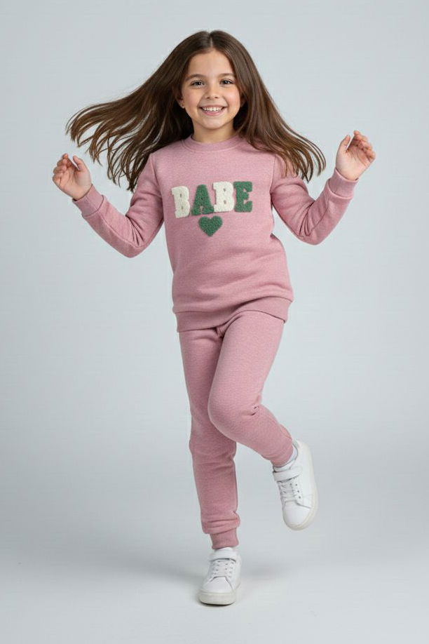 Kız Çocuk Gul Kurusu Nakışlı İki İplik Takım - 28148-GUL-KURUSU - TOFİSA