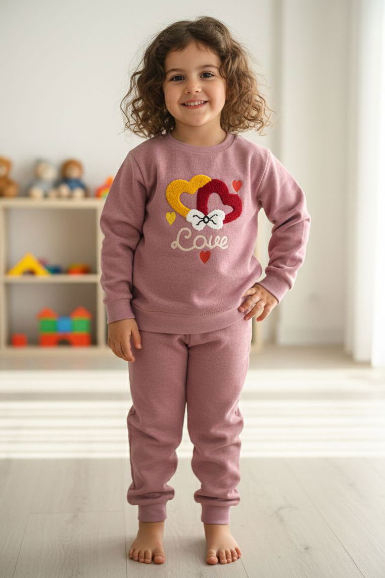 Kız Çocuk Gul Kurusu Nakışlı İki İplik Takım - 28149-GUL-KURUSU - TOFİSA