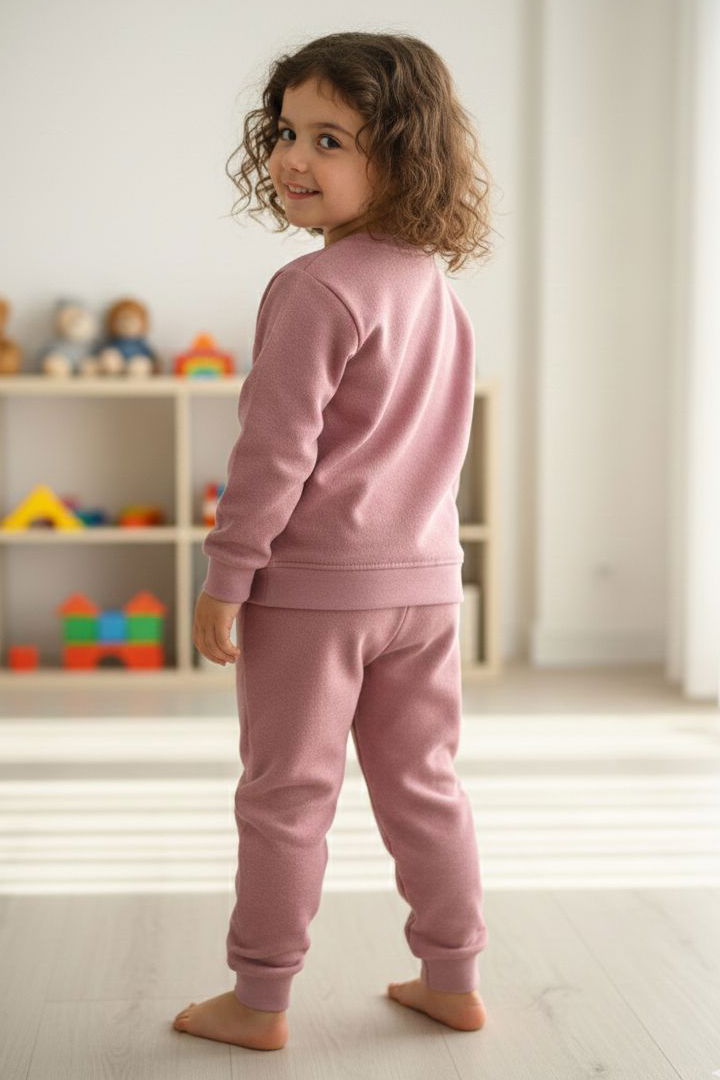 Kız Çocuk Gul Kurusu Nakışlı İki İplik Takım - 28149-GUL-KURUSU - 2