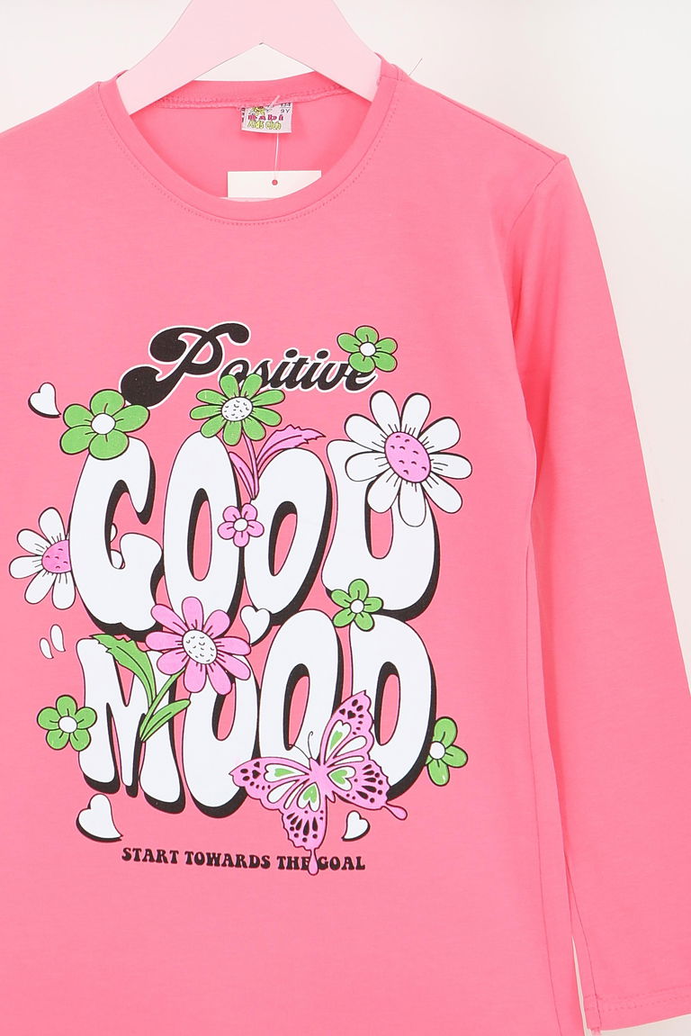 Kız Çocuk Gul Kurusu Uzun Kollu Baskılı Penye Badi - 27691 - TOFİSA