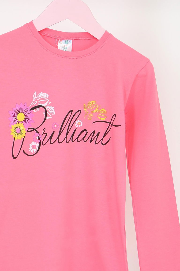 Kız Çocuk Gul Kurusu Uzun Kollu Baskılı Penye Badi - 27699 - TOFİSA