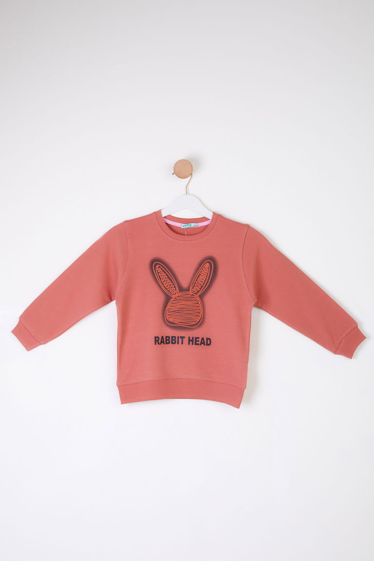 Kız Çocuk Gül Tavşan Sweatshirt - 26101 - TOFİSA