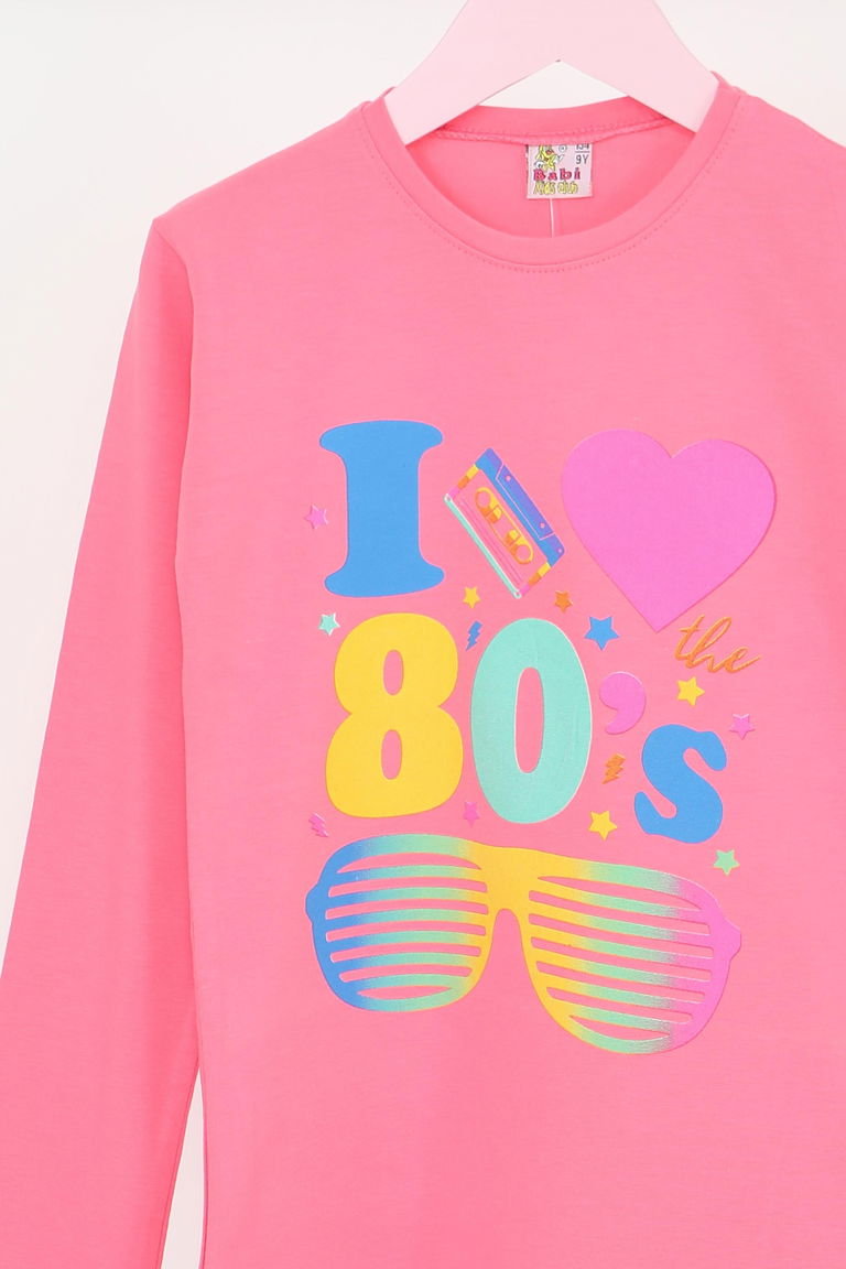 Kız Çocuk Gül Uzun Kollu Baskılı Penye Badi - 27692 - TOFİSA