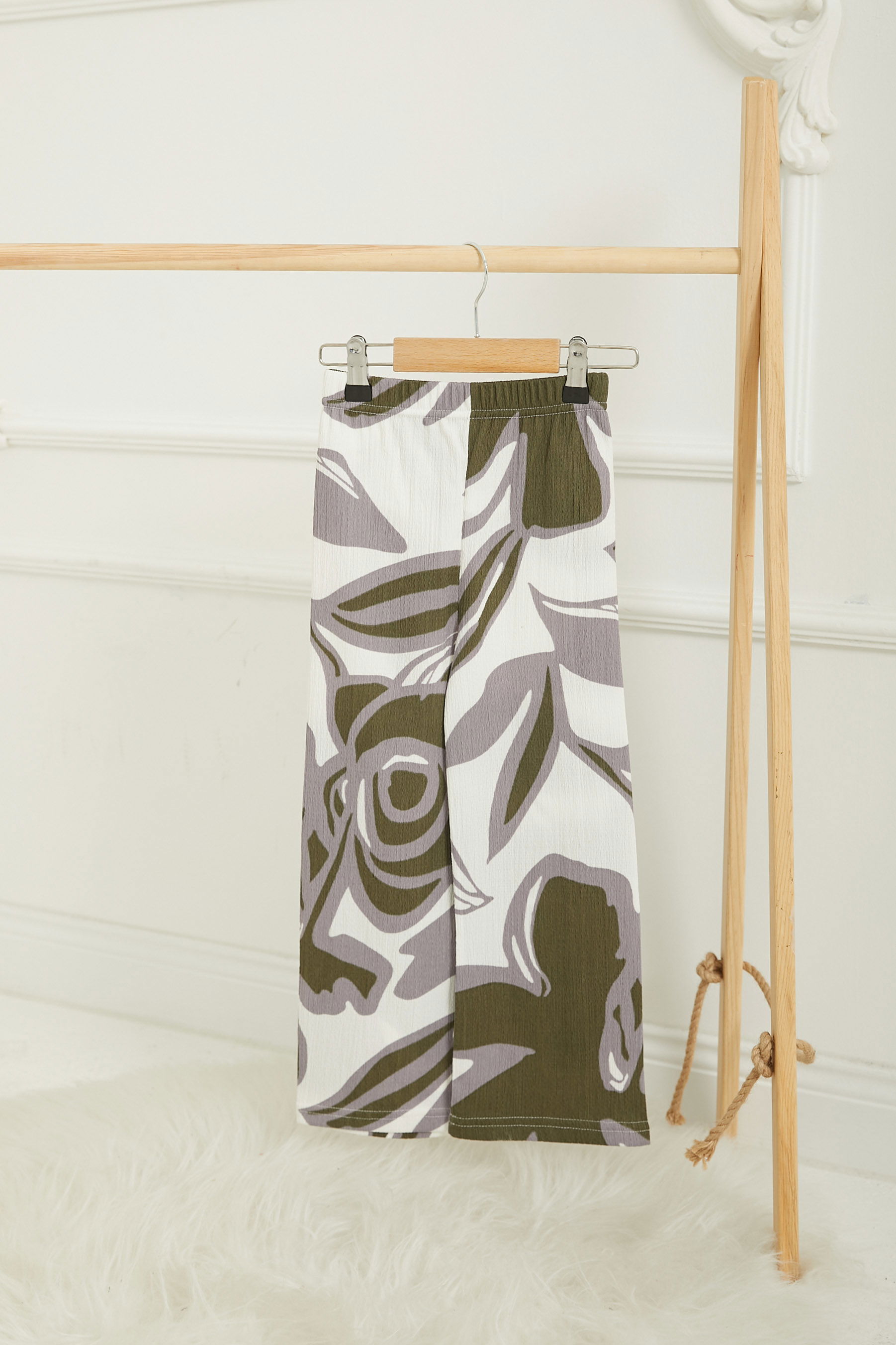 Kız Çocuk Haki Kız Çocuk Desenli Beli Lastikli Pantolon - 26821 - 1