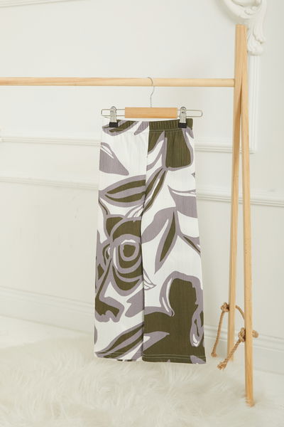 Kız Çocuk Haki Kız Çocuk Desenli Beli Lastikli Pantolon - 26821 