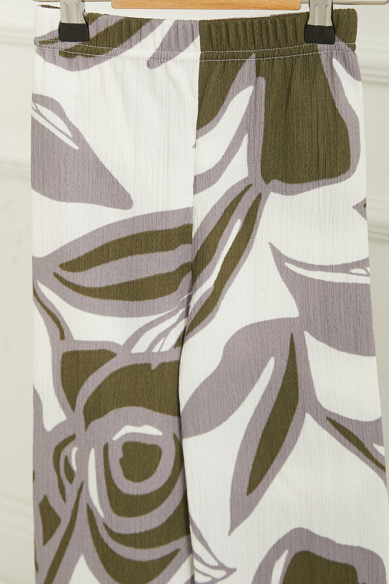 Kız Çocuk Haki Kız Çocuk Desenli Beli Lastikli Pantolon - 26821 - TOFİSA