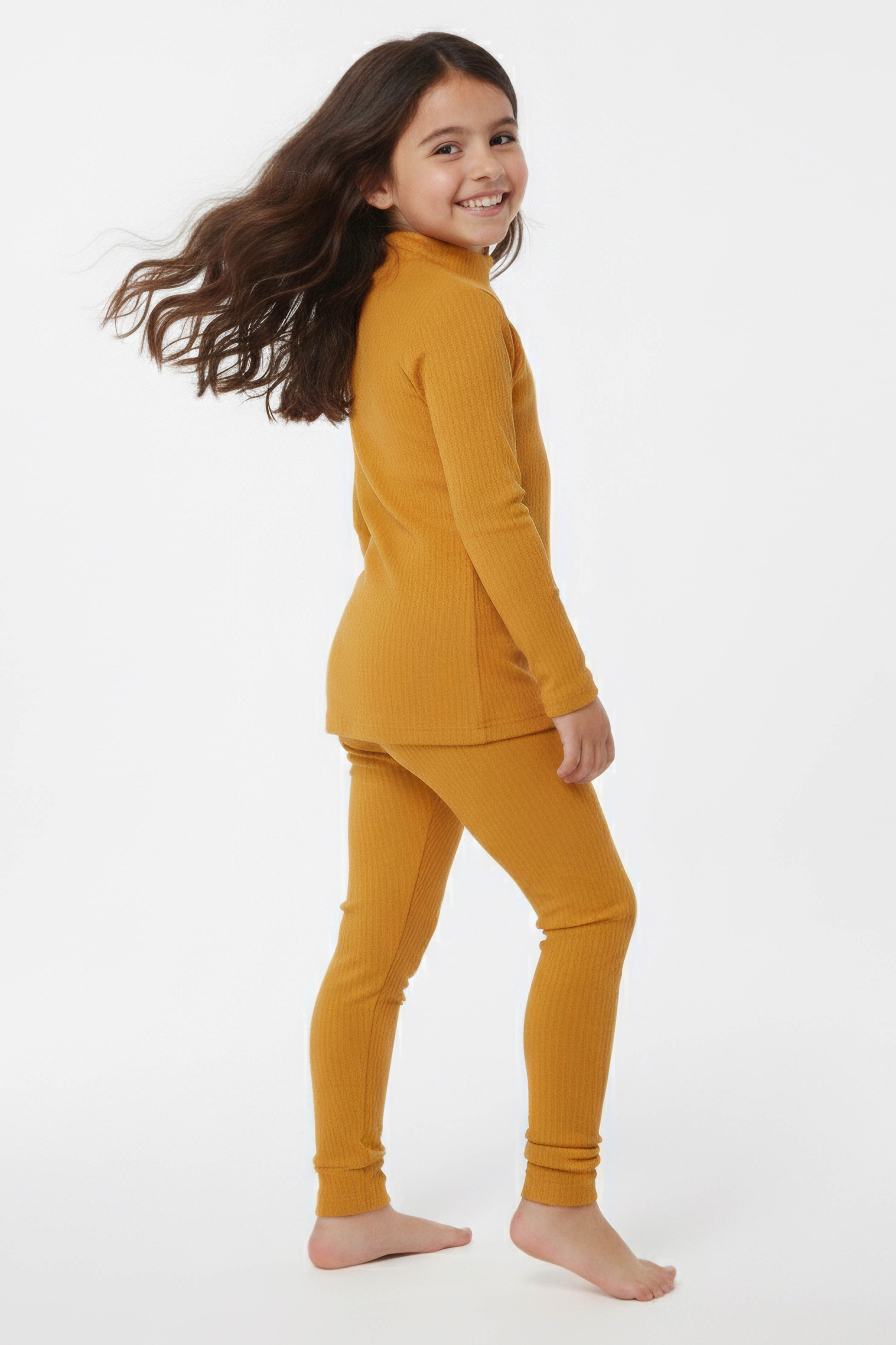 Kız Çocuk Hardal Fitilli Ribana Takım - 28104-HARDAL - 1