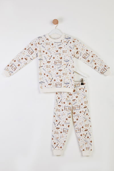 Kız Çocuk Kahve Baskılı Pijama Takımı - 26309 