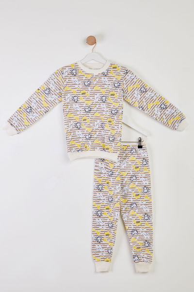 Kız Çocuk Kahve Baskılı Pijama Takımı - 26310 