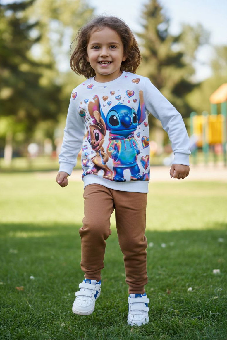 Kız Çocuk Kahve Baskılı Pijama Takımı - 28246-KAHVE - 1