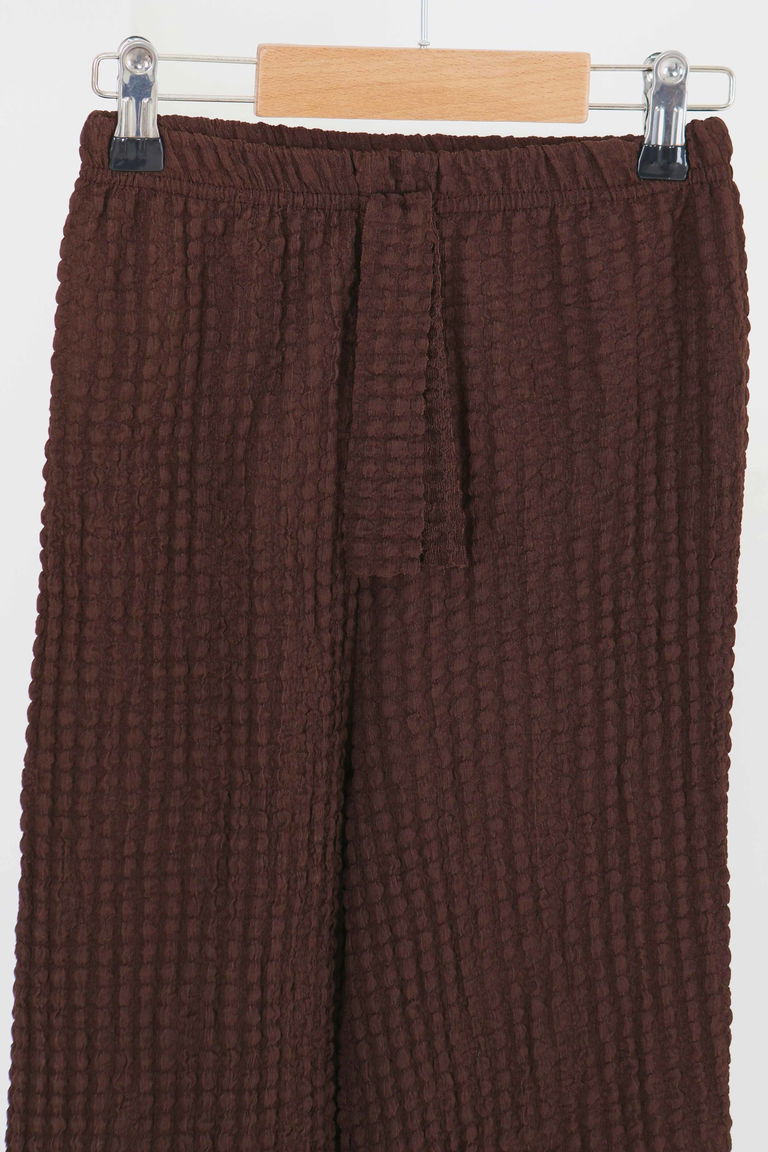 Kız Çocuk Kahve Beli Lastikli Pantolon - 27447 - TOFİSA