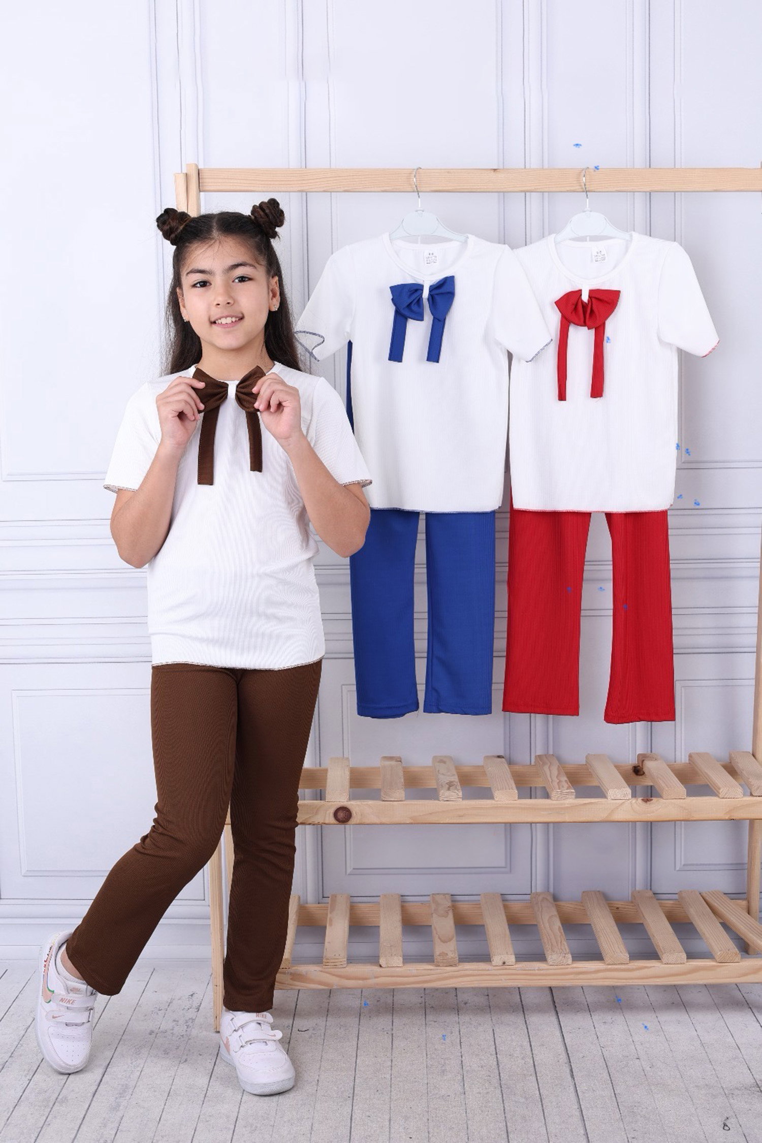 Kız Çocuk Kahve Papyonlu Takım - 25774 - 3