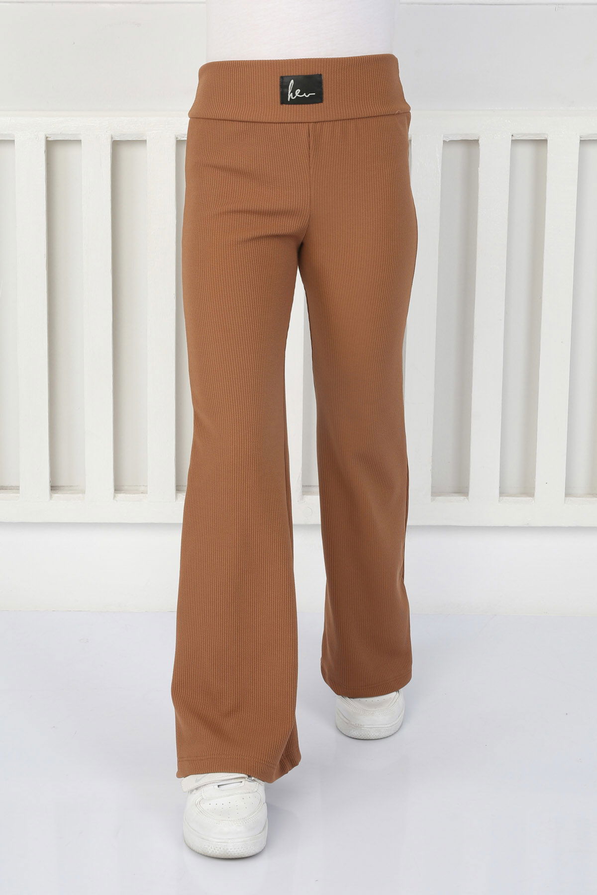 Kız Çocuk Kahve Şardonlu İspanyol Paça Pantolon - 26467 - 1
