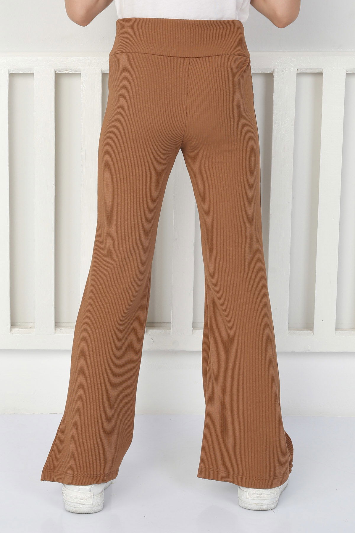 Kız Çocuk Kahve Şardonlu İspanyol Paça Pantolon - 26467 - 5