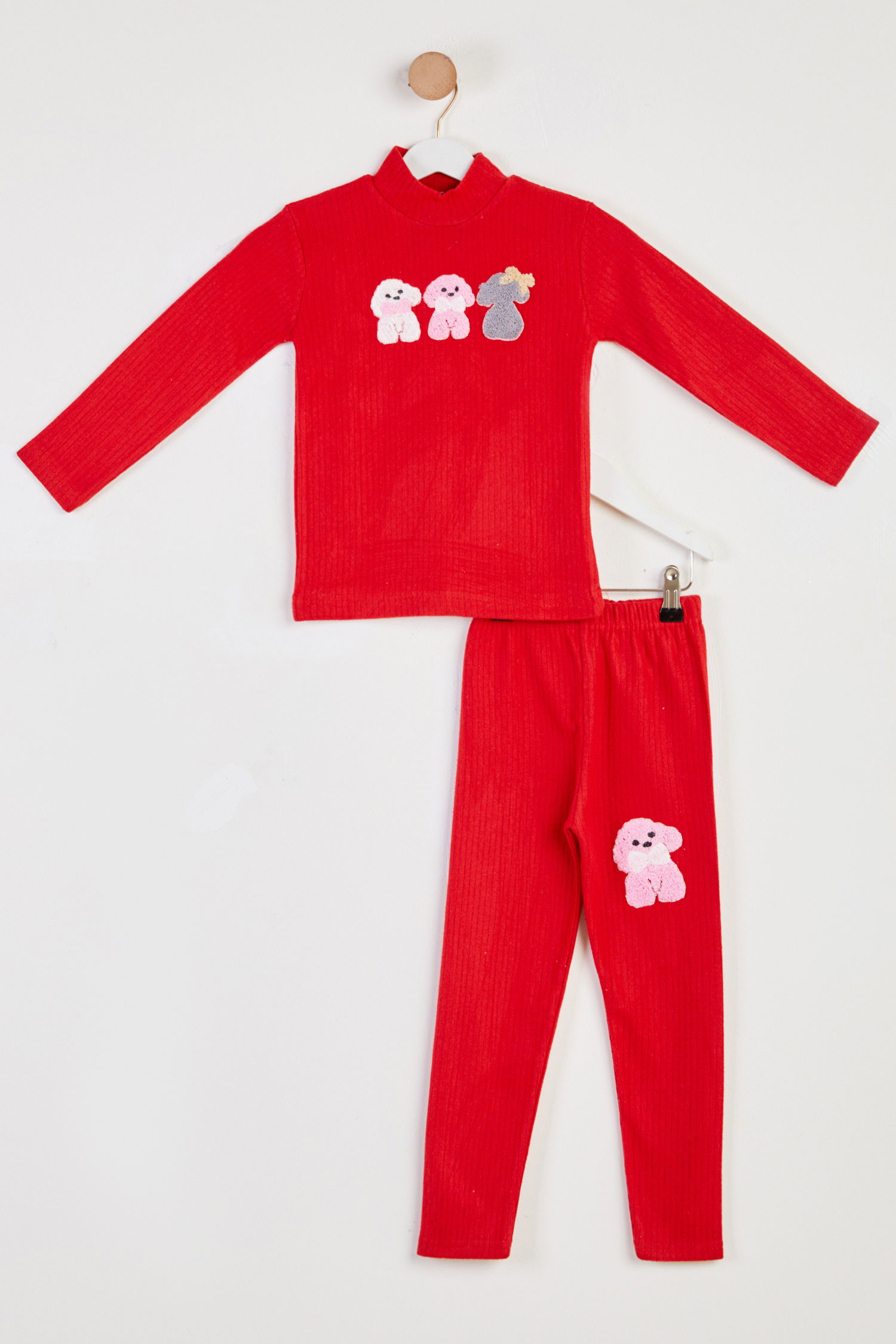 Kız Çocuk Kirmizi Baskılı Pijama Takımı - 26443 - 1