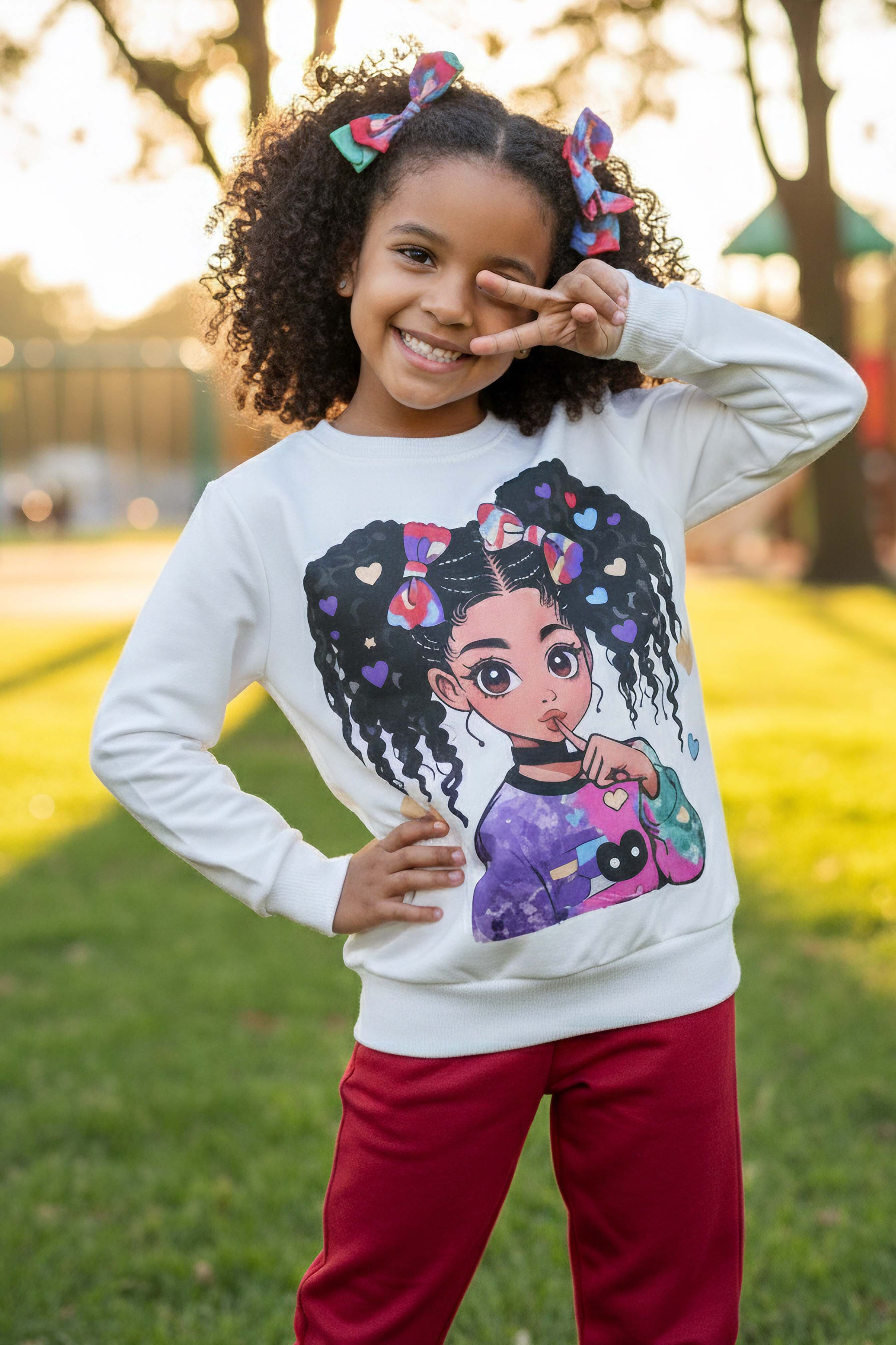 Kız Çocuk Kirmizi Baskılı Pijama Takımı - 28108-KIRMIZI - 2