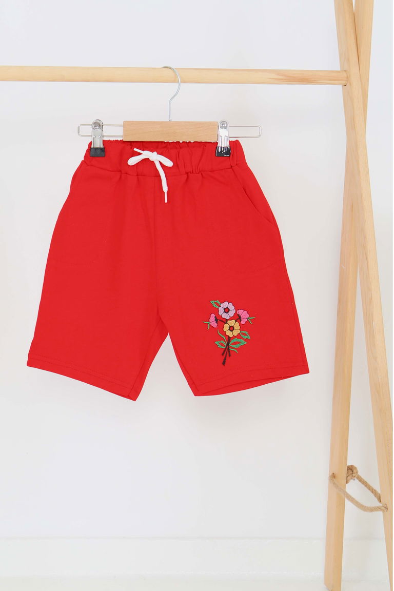 Kız Çocuk Kirmizi Baskılı Şort - 27331 - TOFİSA