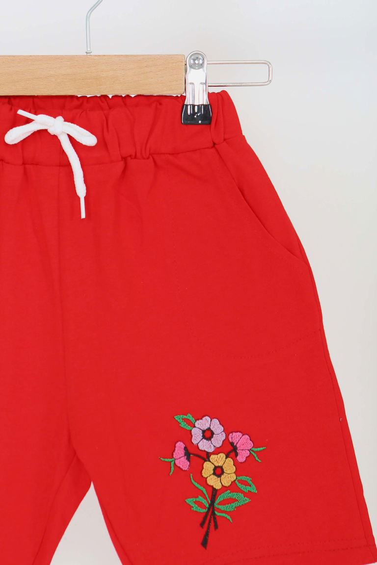 Kız Çocuk Kirmizi Baskılı Şort - 27331 - TOFİSA