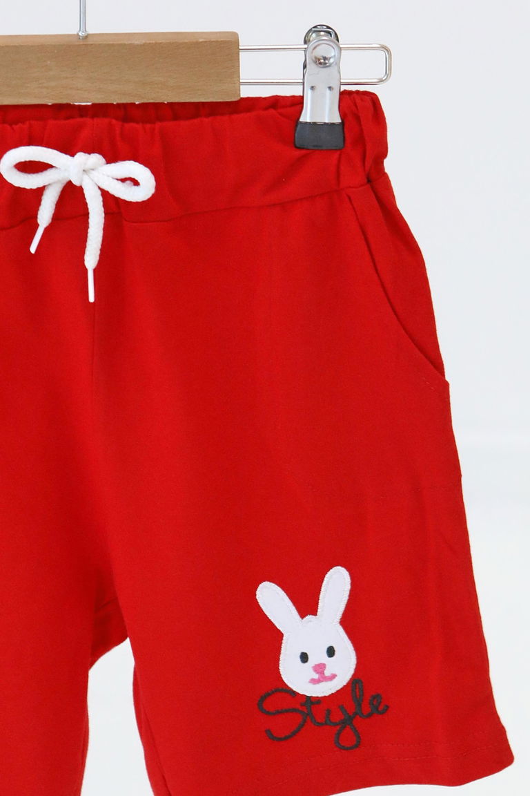 Kız Çocuk Kirmizi Baskılı Şort - 27334 - TOFİSA