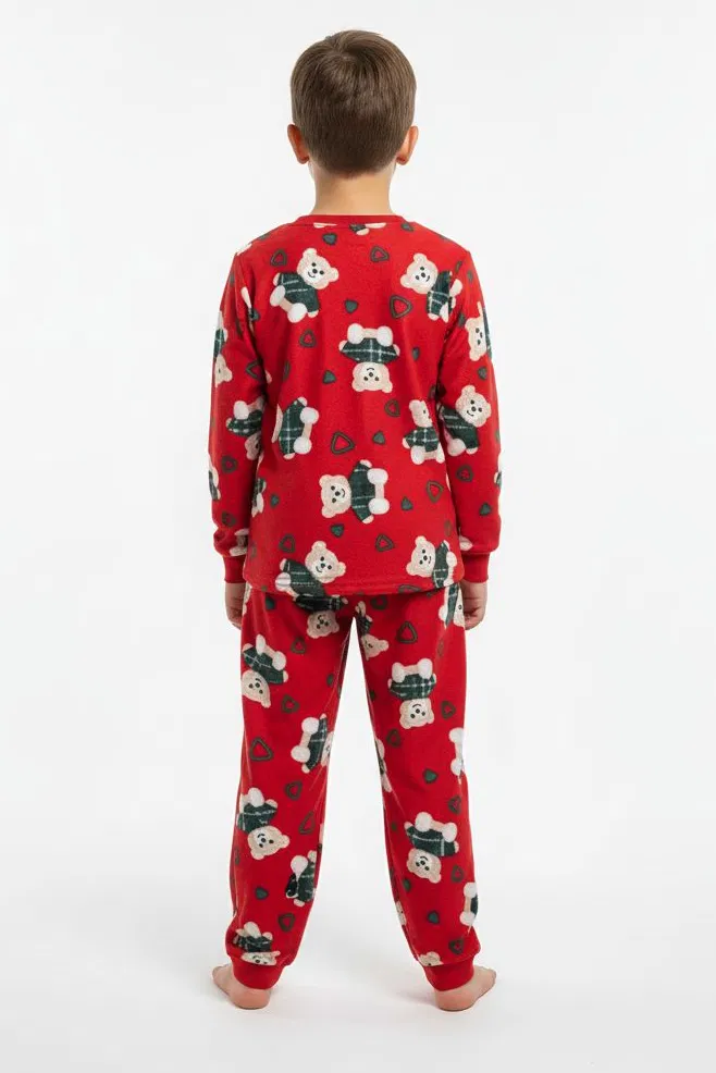 Erkek Çocuk Kirmizi Baskılı Süet Pijama Takımı - 28168-KIRMIZI - 2