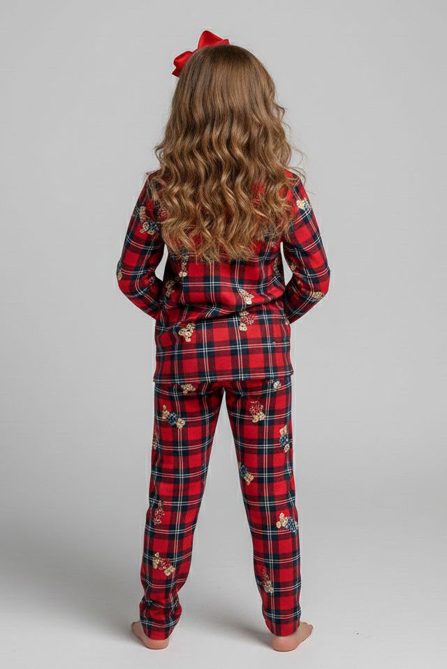 Kız Çocuk Kirmizi Baskılı Süet Pijama Takımı - 28169-KIRMIZI - TOFİSA