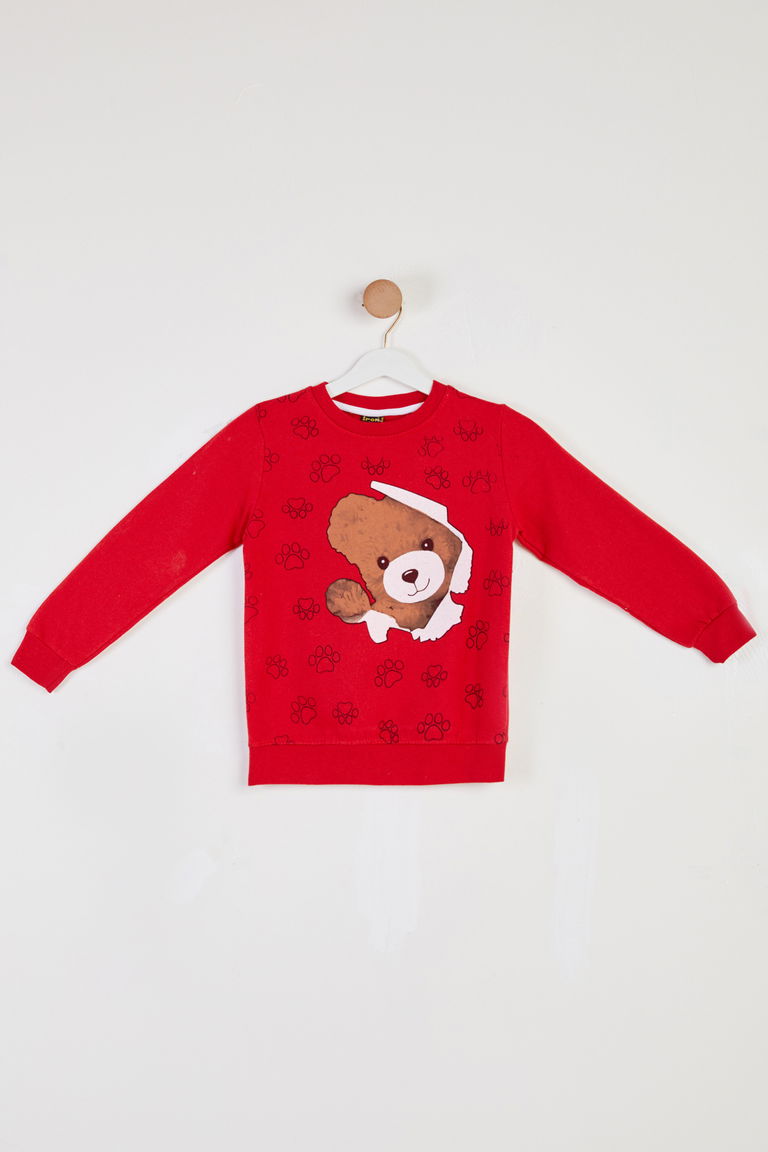 Kız Çocuk Kirmizi Baskılı Sweatshirt - 26441 - TOFİSA