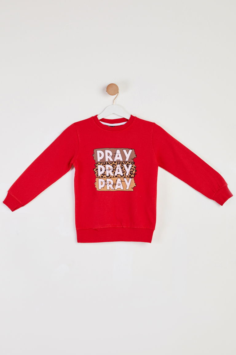 Kız Çocuk Kirmizi Baskılı Sweatshirt - 26442 - TOFİSA