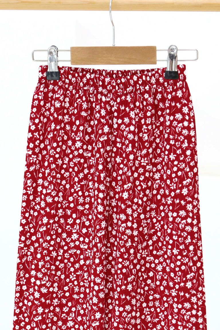 Kız Çocuk Kirmizi Çiçek Desenli Pantolon - 27307 - TOFİSA