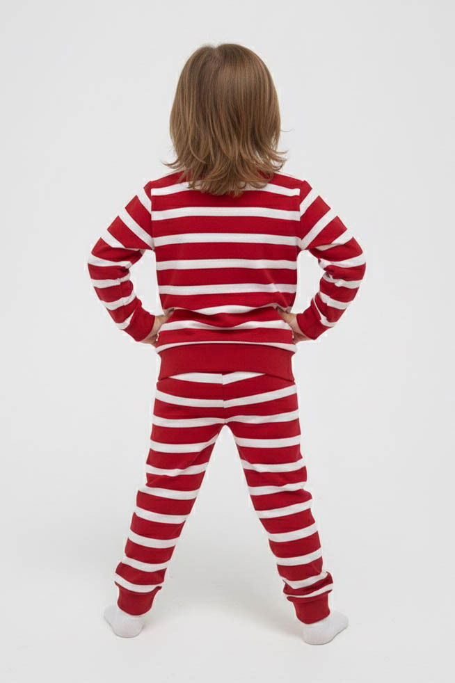 Kız Çocuk Kirmizi Çizgili Nakışlı İki İplik İkili Takım - 27976-KIRMIZI - TOFİSA