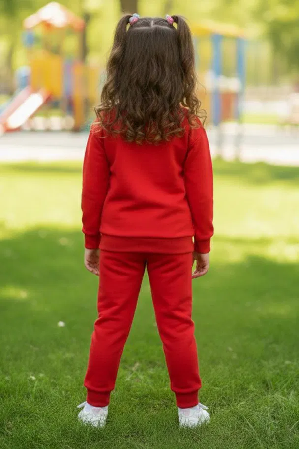 Kız Çocuk Kirmizi Gök Kuşağı Baskılı İki İplik Takım - 28290-KIRMIZI - 3