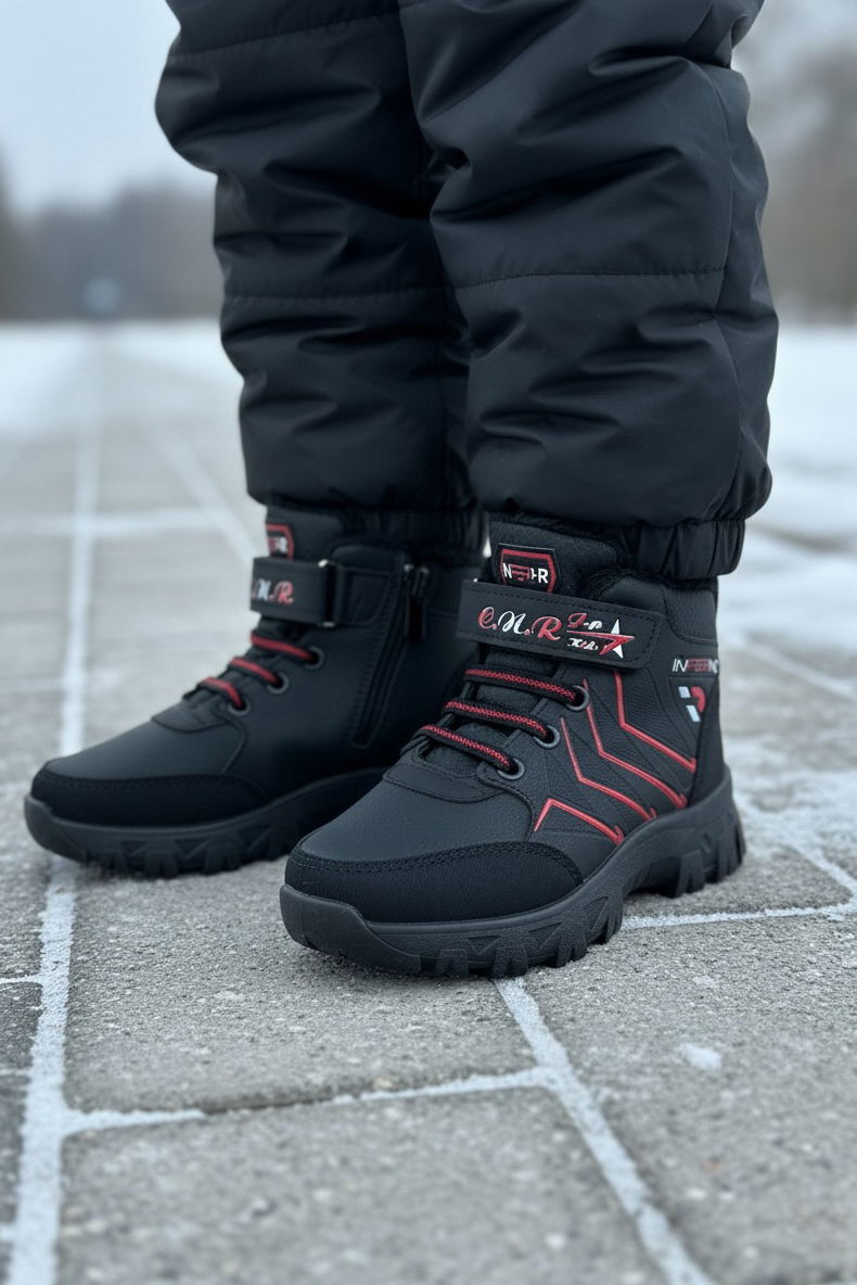 Erkek Çocuk Kirmizi İçi Peluş Suni Deri Bot - 28030-KIRMIZI - 1