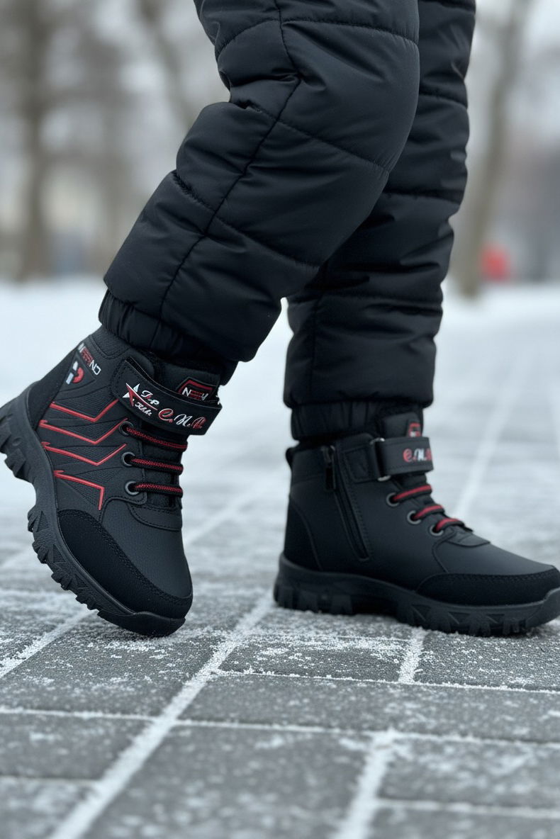 Erkek Çocuk Kirmizi İçi Peluş Suni Deri Bot - 28030-KIRMIZI - 2