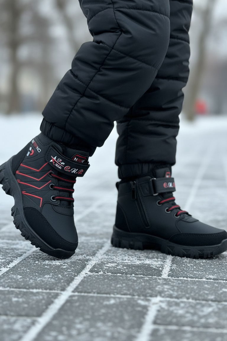 Erkek Çocuk Kirmizi İçi Peluş Suni Deri Bot - 28030-KIRMIZI - TOFİSA