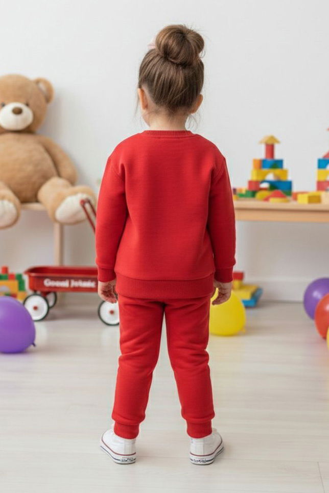 Kız Çocuk Kirmizi Kelebek Baskılı İki İplik Takım - 28289-KIRMIZI - 2