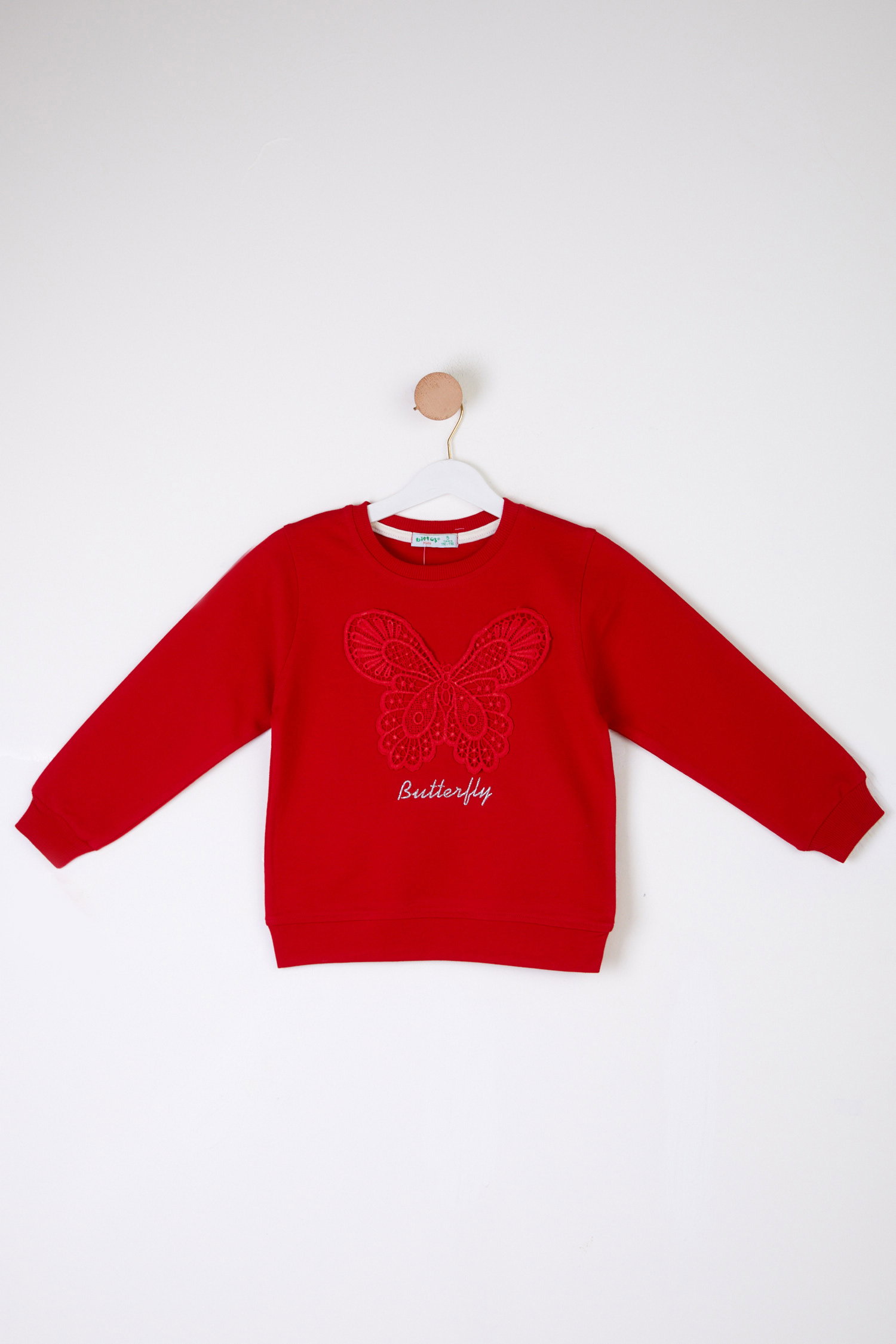 Kız Çocuk Kirmizi Kelebek Nakışlı Sweatshirt - 26106 - 1