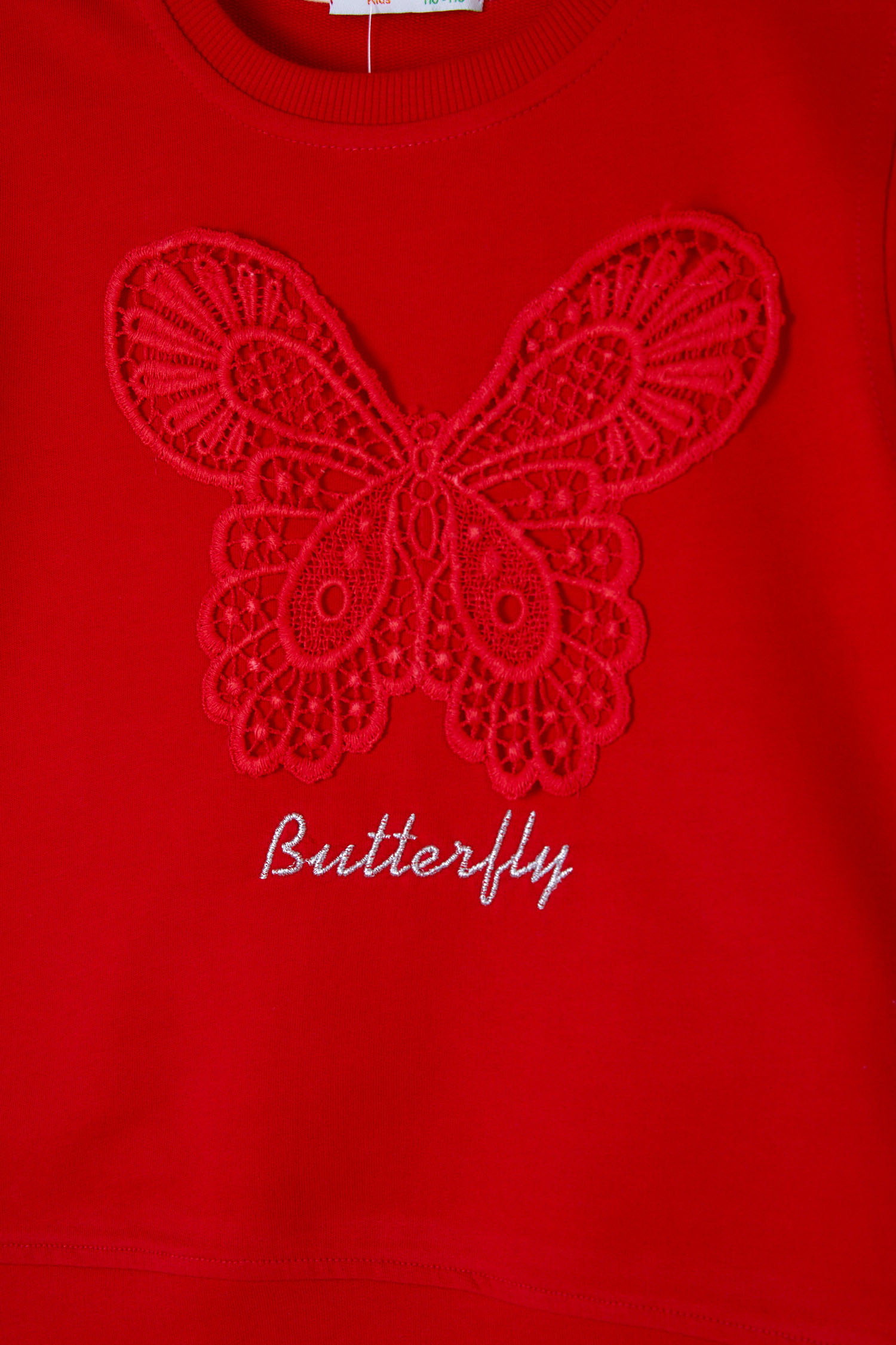 Kız Çocuk Kirmizi Kelebek Nakışlı Sweatshirt - 26106 - 2