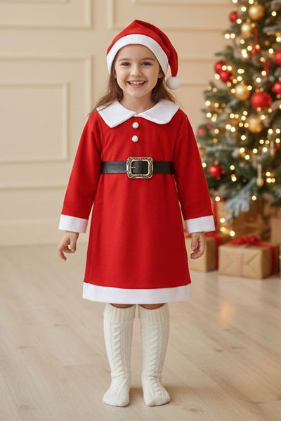 Kız Çocuk Kirmizi Noel Kız Elbisesi - 28098-KIRMIZI 