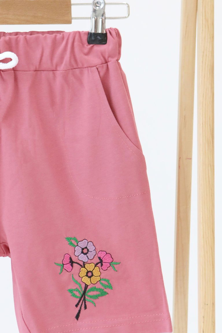 Kız Çocuk Koyu Gül Baskılı Şort - 27331 - TOFİSA