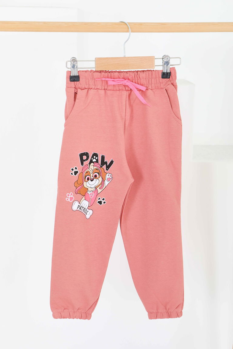 Kız Çocuk Koyu Gul Beli Lastikli Baskılı Penye Eşofman Altı - 27689 - TOFİSA