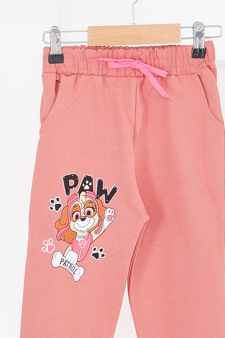 Kız Çocuk Koyu Gul Beli Lastikli Baskılı Penye Eşofman Altı - 27689 - TOFİSA