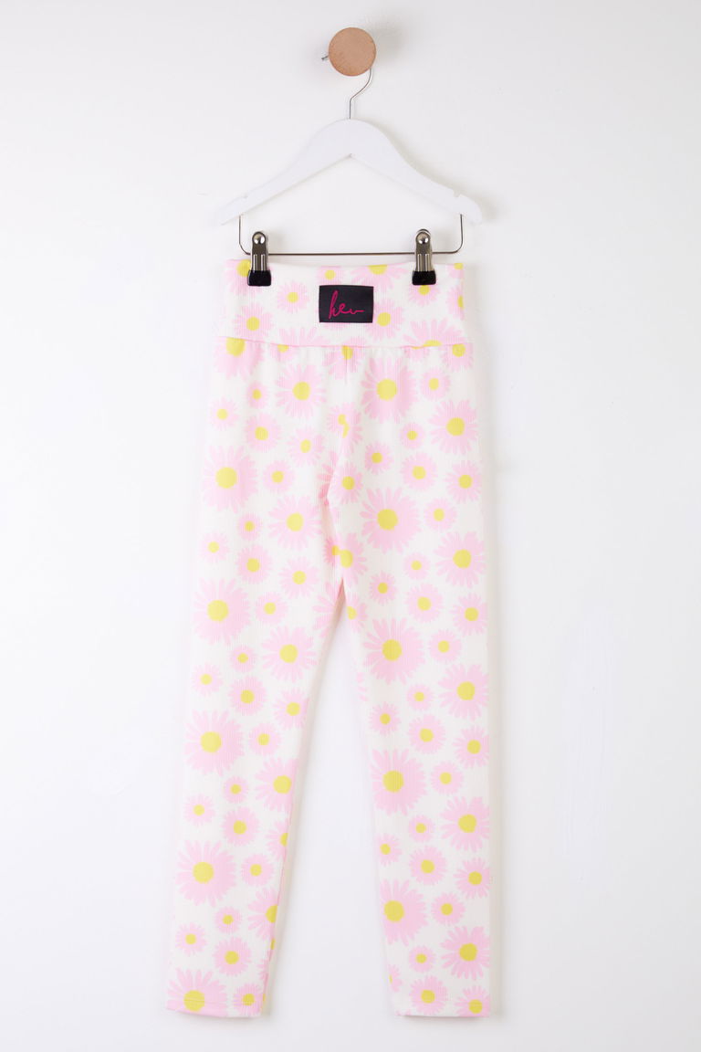 Kız Çocuk Krem Çiçek Desenli Tayt - 25511 - TOFİSA