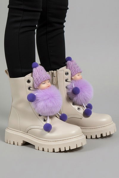 Kız Çocuk Krem Önden Bebek Detaylı Bot - 28039-KREM 