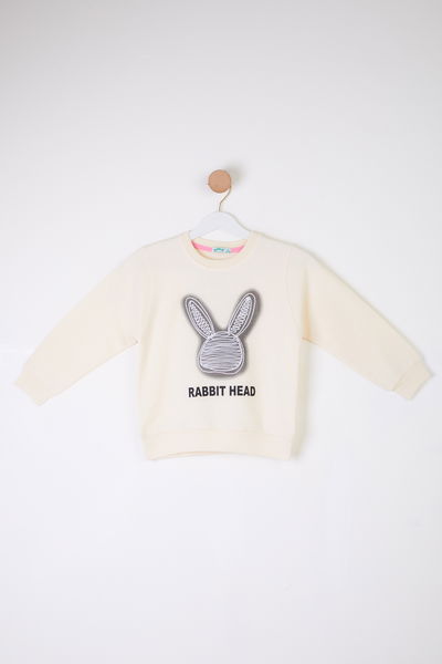 Kız Çocuk Krem Tavşan Sweatshirt - 26101 