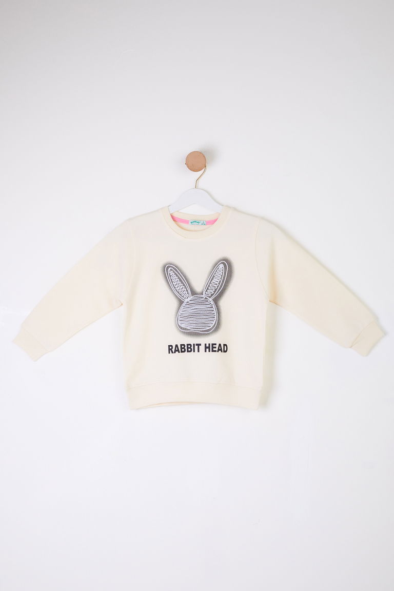 Kız Çocuk Krem Tavşan Sweatshirt - 26101 - TOFİSA