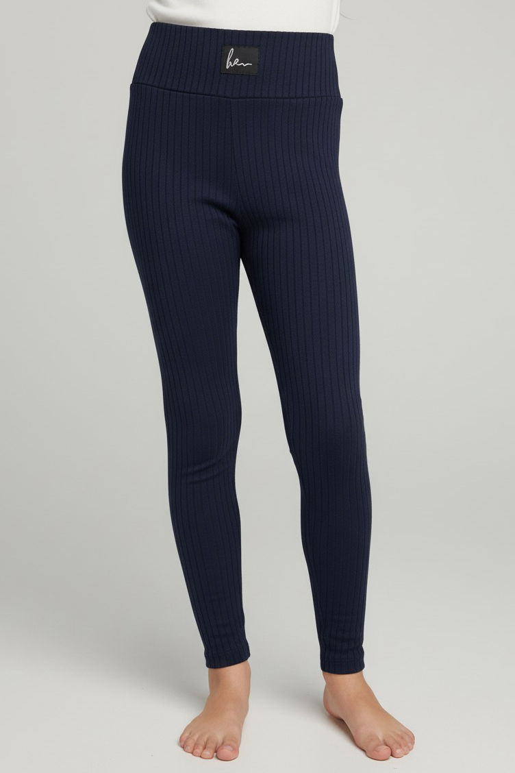 Kız Çocuk Lacivert Armalı Fitilli Kadife Tayt - 27963-LACIVERT - 2