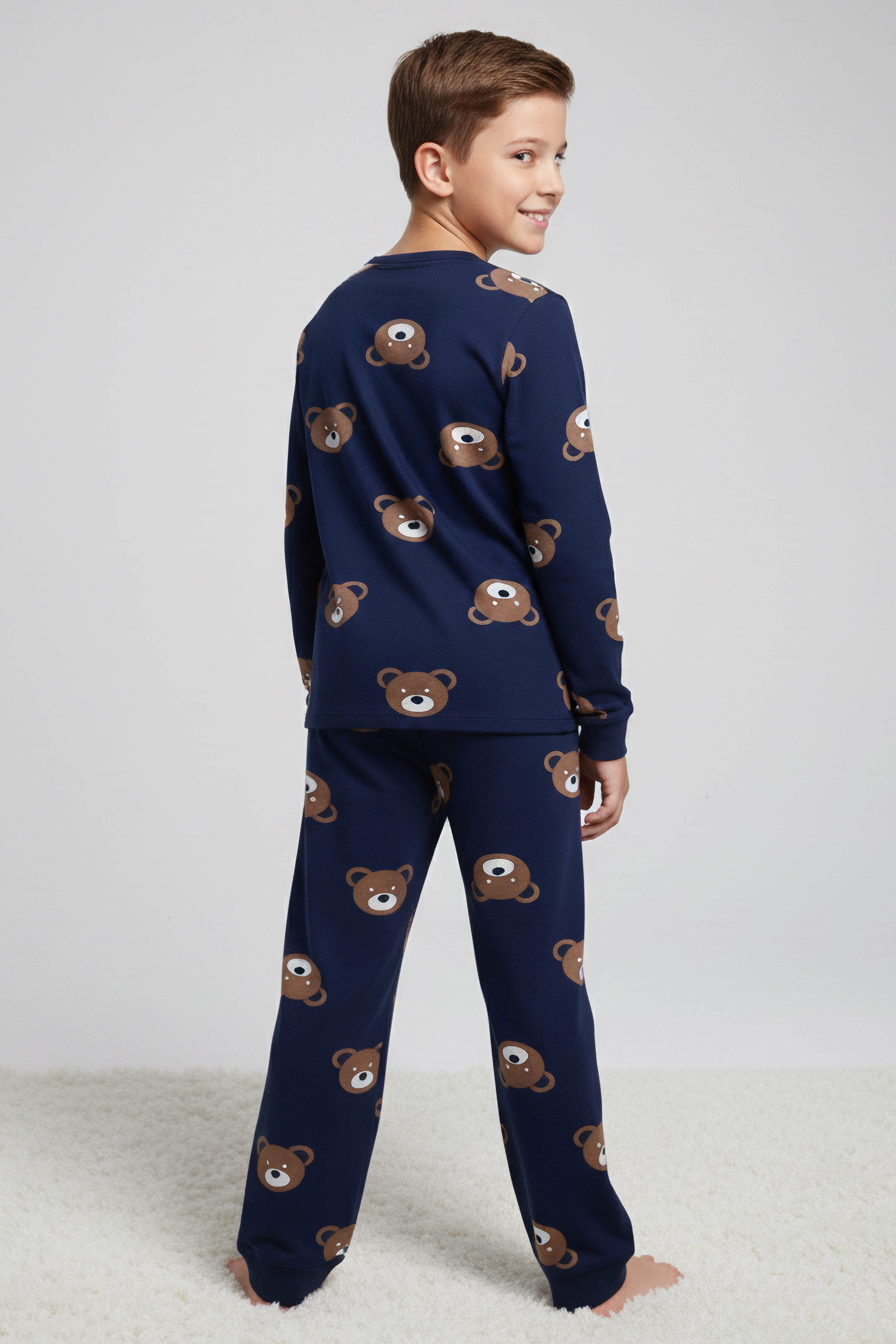 Erkek Çocuk Lacivert Baskılı Süet Pijama Takımı - 28129-LACIVERT - 2